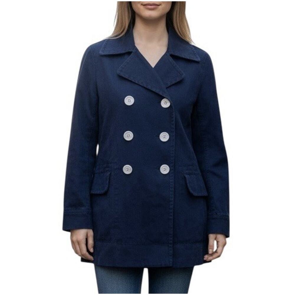 J. Crew Heavyweight Blue Double Breasted Cotton Twill Preppy Peacoat Size 00